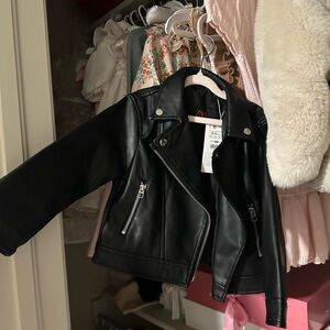 Zara kids Black Faux Leather Jacket with Silver Zippers